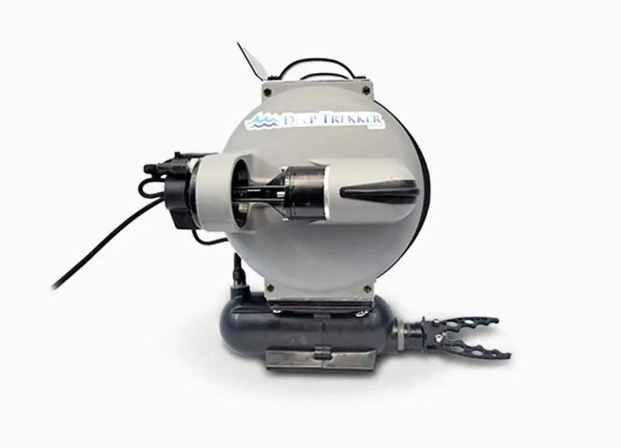 A compact underwater drone with a grabber arm